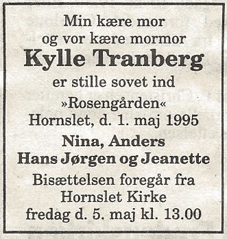 Kylle Tranberg dodsannonce